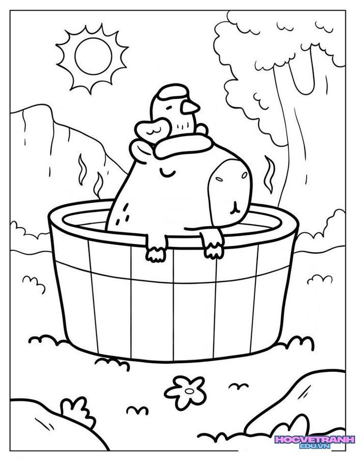 ảnh tranh tô màu capybara đáng yêu xinh