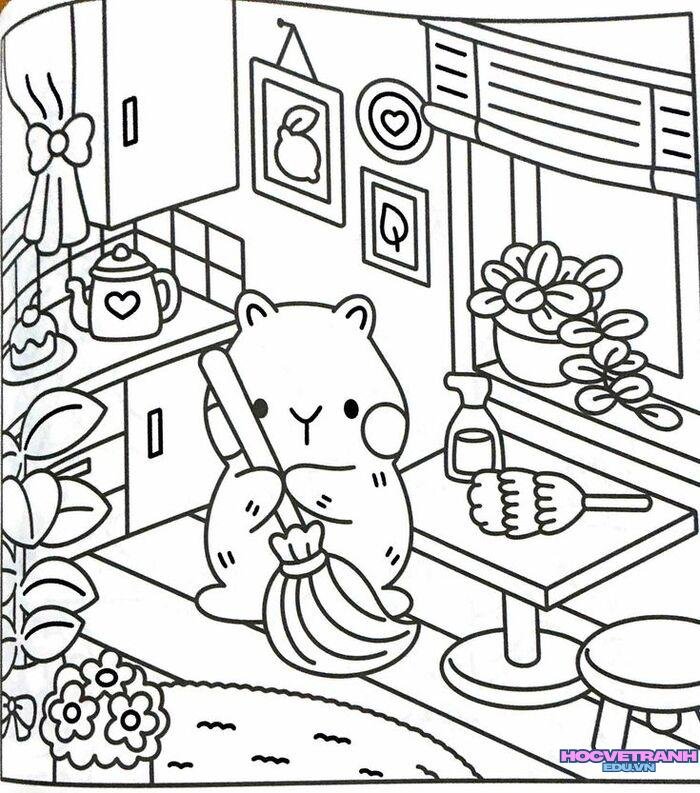 ảnh tranh tô màu capybara đáng yêu