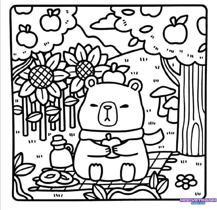 ảnh tranh tô màu capybara siêu đáng yêu