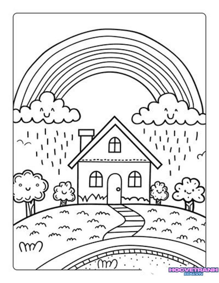 ảnh tranh tô màu cầu vồng siêu xinh