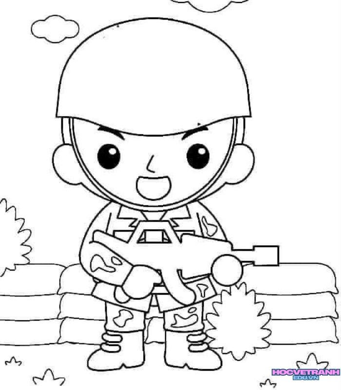 ảnh tranh tô màu chú bộ đội siêu cute