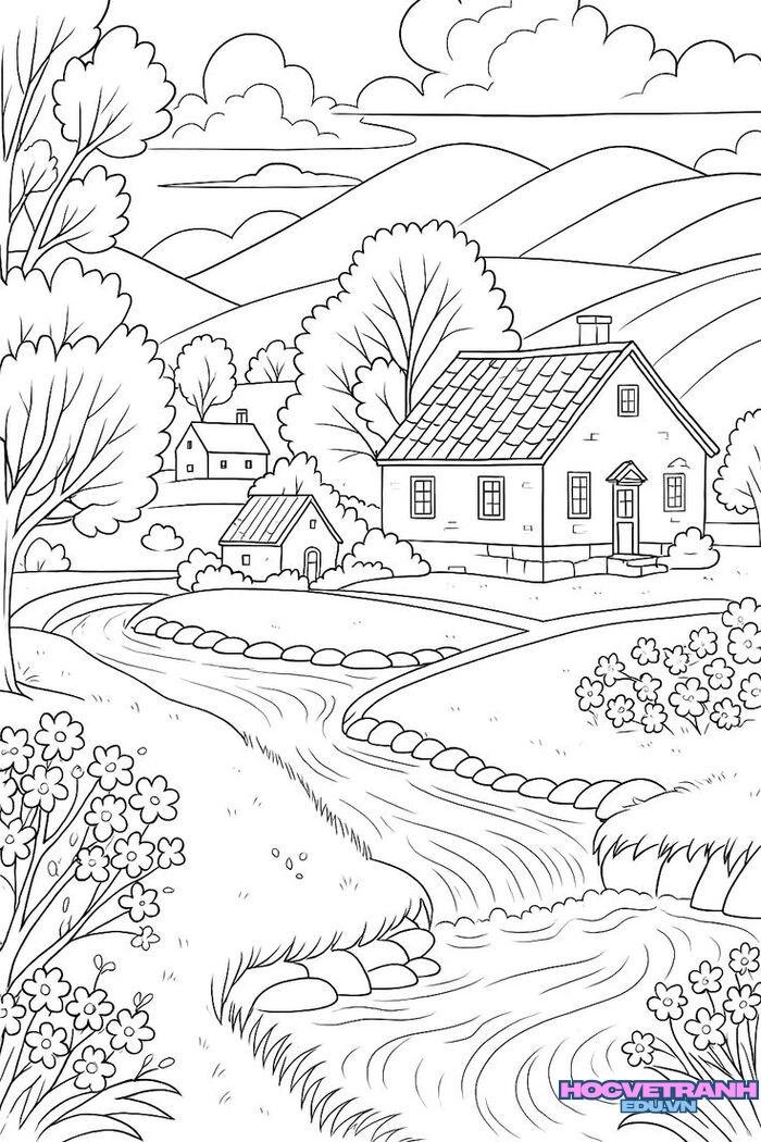 ảnh tranh tô màu chủ đề quê hương đất nước đẹp