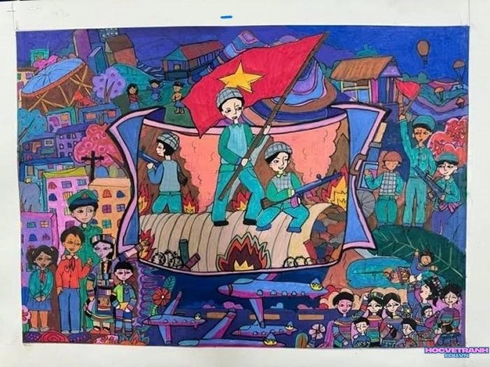 ảnh tranh vẽ chiến thắng điện biên phủ trên không