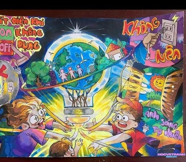 ảnh vẽ tranh chủ đề tiết kiệm điện 8k