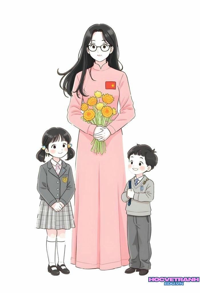 bé tặng hoa cô giáo