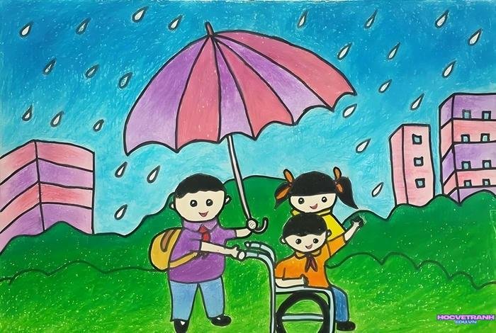 bé vẽ cảnh sinh hoạt