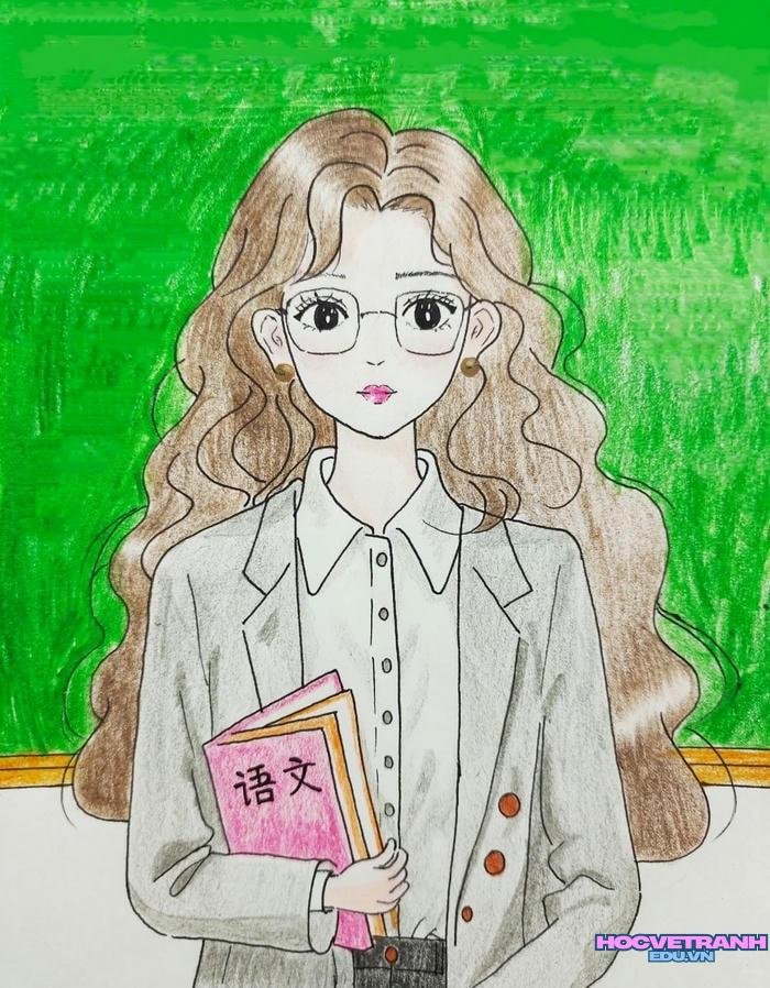 bé vẽ chân dung cô