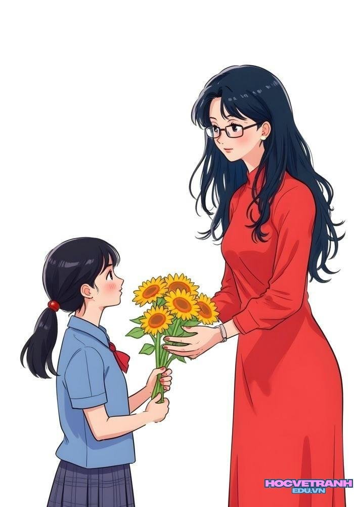 bé vẽ hoa tặng cô