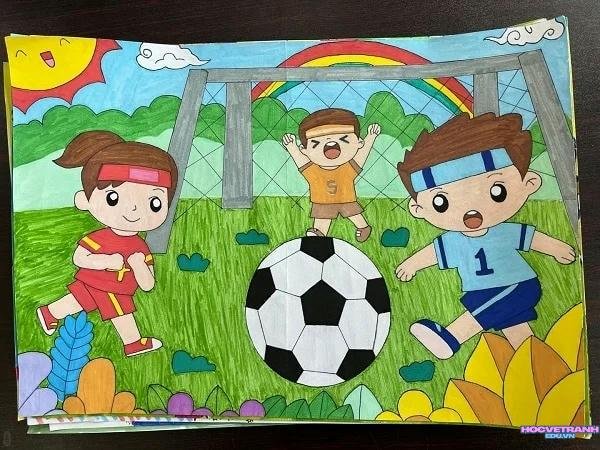 bé vẽ tranh đá bóng