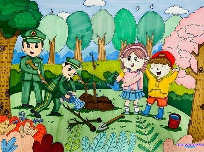 bức tranh vẽ chú bộ đội​