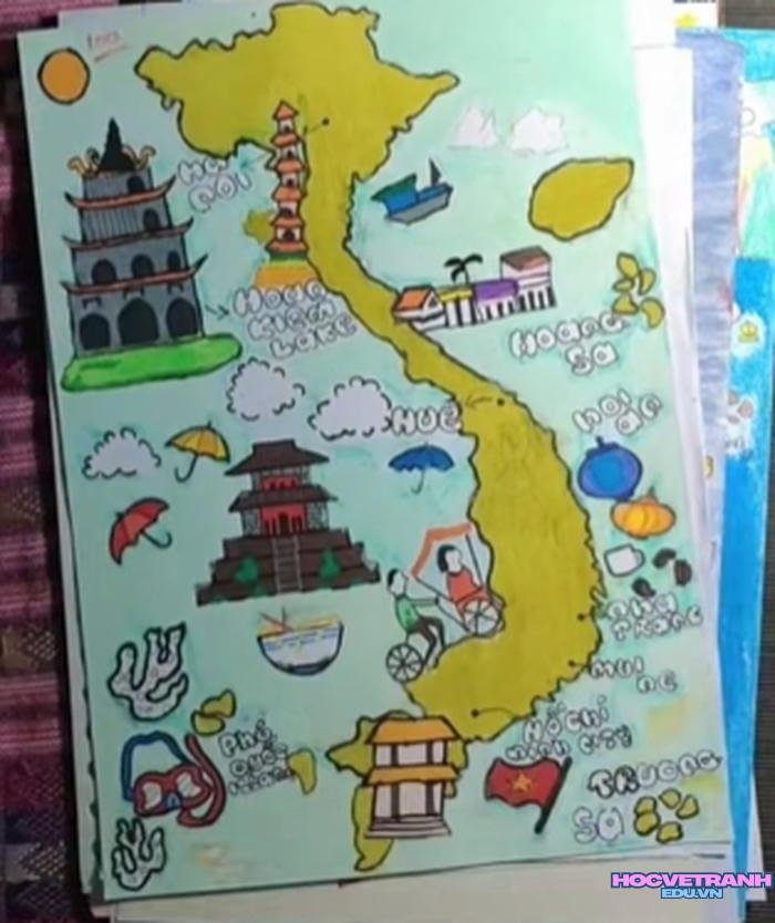 cách vẽ tranh bản đồ việt nam đơn giản
