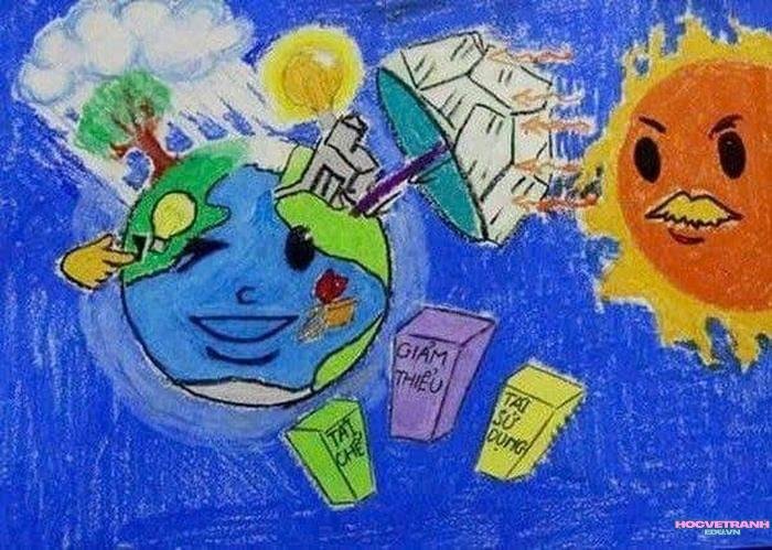 cách vẽ tranh bảo vệ trái đất đơn giản