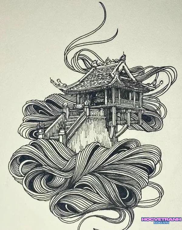 chùa một cột hình vẽ