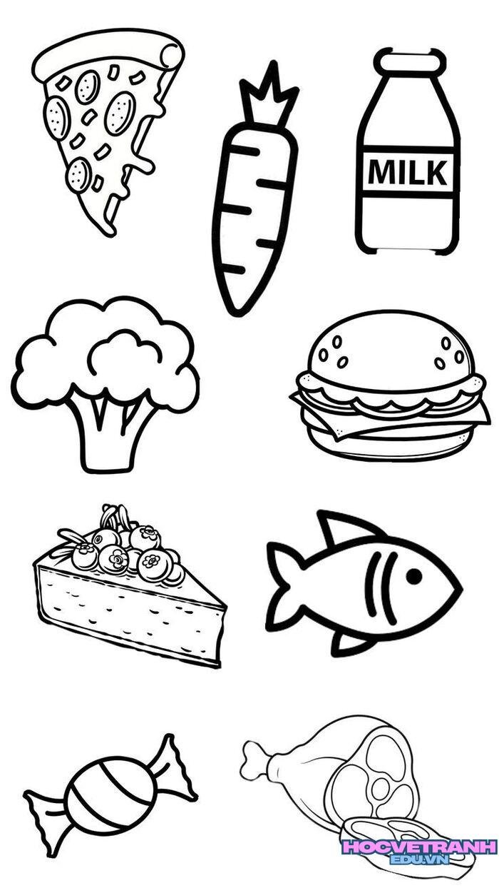 hình ảnh tranh tô màu các nhóm thực phẩm cho bé dễ thuơng