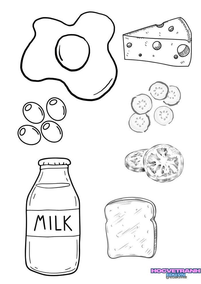 hình ảnh tranh tô màu các nhóm thực phẩm cho bé siêu đẹp