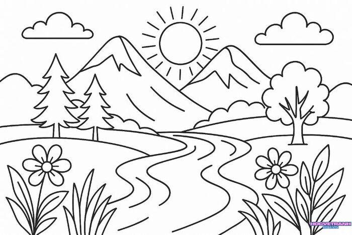 hình ảnh tranh tô màu chủ đề quê hương đất nước cực xinh