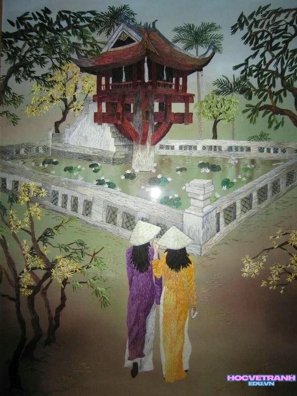 hình anh vẽ tranh chùa một cột