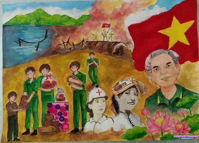 hình tranh vẽ chiến thắng điện biên phủ trên không