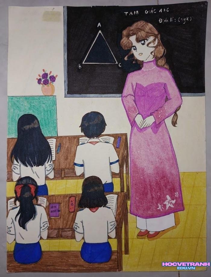 học sinh quây quần cô