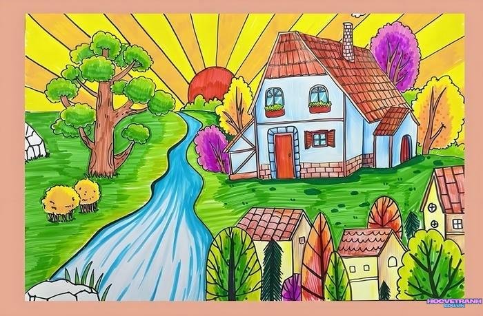 làng quê hương vẽ tranh phong cảnh