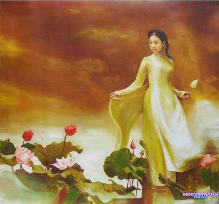 mẫu vẽ tranh áo dài đẹp
