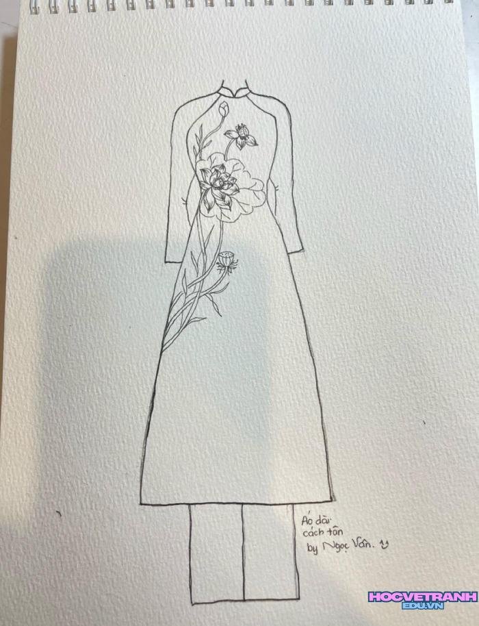 mẫu vẽ tranh áo dài đơn giản