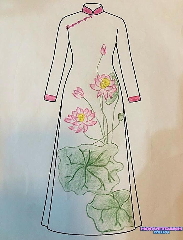 mẫu vẽ tranh áo dài học sinh
