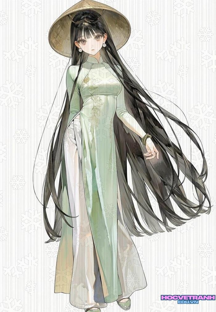 mẫu vẽ tranh áo dài mềm mại