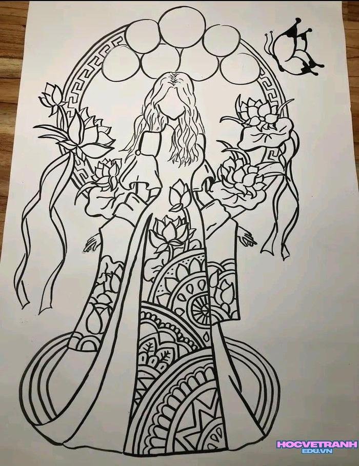 mẫu vẽ tranh áo dài nghệ thuật