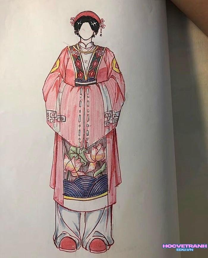 mẫu vẽ tranh áo dài truyền thống