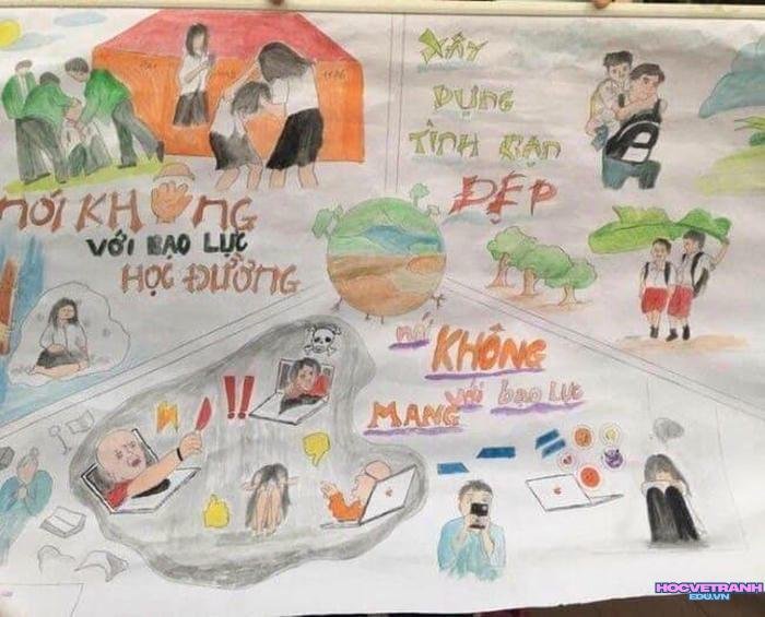 mẫu vẽ tranh bạo lực học đường đẹp