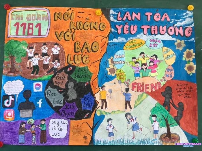mẫu vẽ tranh bạo lực học đường giáo dục