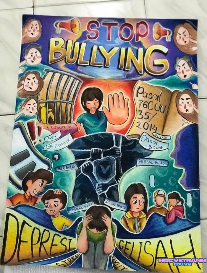 mẫu vẽ tranh bạo lực học đường nhân văn