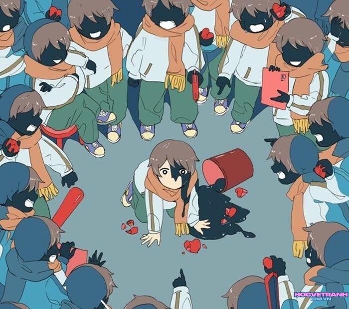 mẫu vẽ tranh bạo lực học đường thiếu nhi