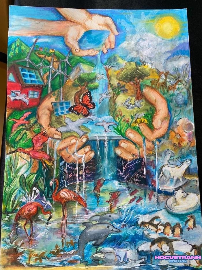 mẫu vẽ tranh bảo vệ đông vật hoang dã học sinh