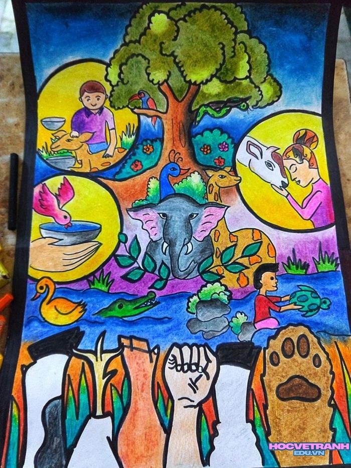 mẫu vẽ tranh bảo vệ đông vật hoang dã thiếu nhi