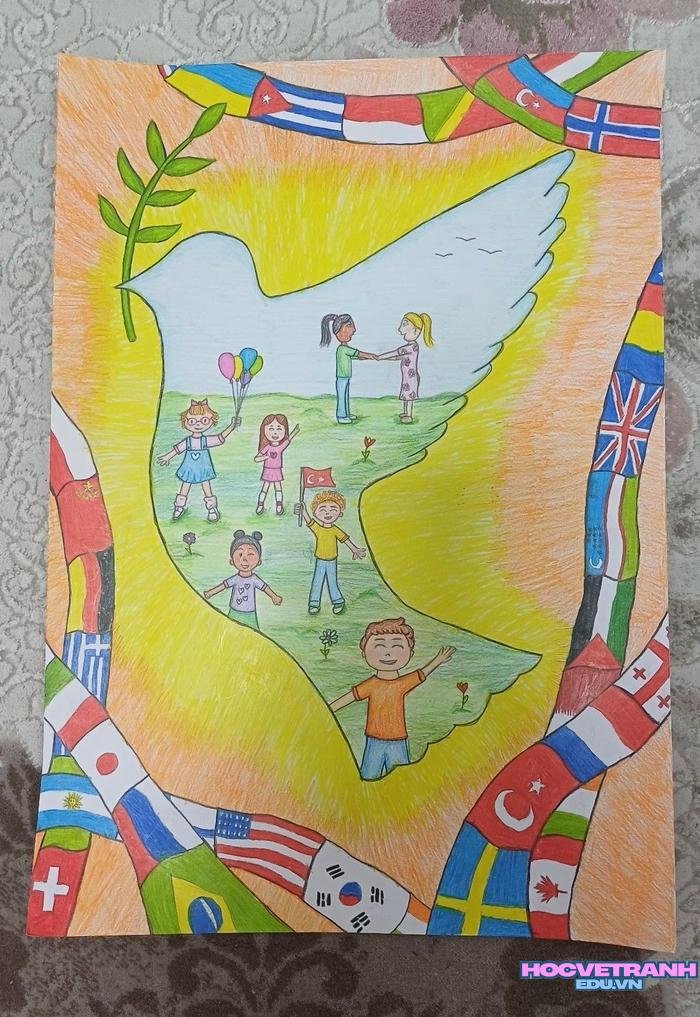 mẫu vẽ tranh bảo vệ hòa bình nhân văn