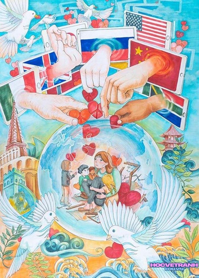 mẫu vẽ tranh bảo vệ hòa bình sáng tạo