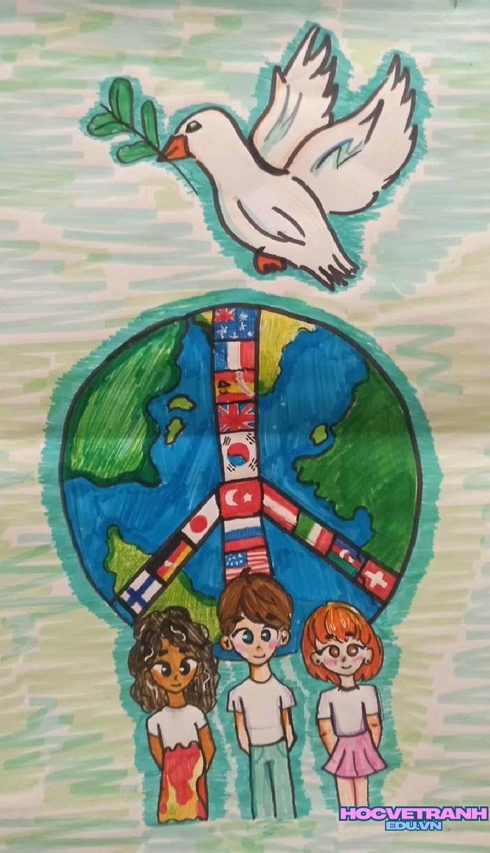mẫu vẽ tranh bảo vệ hòa bình thiếu nhi