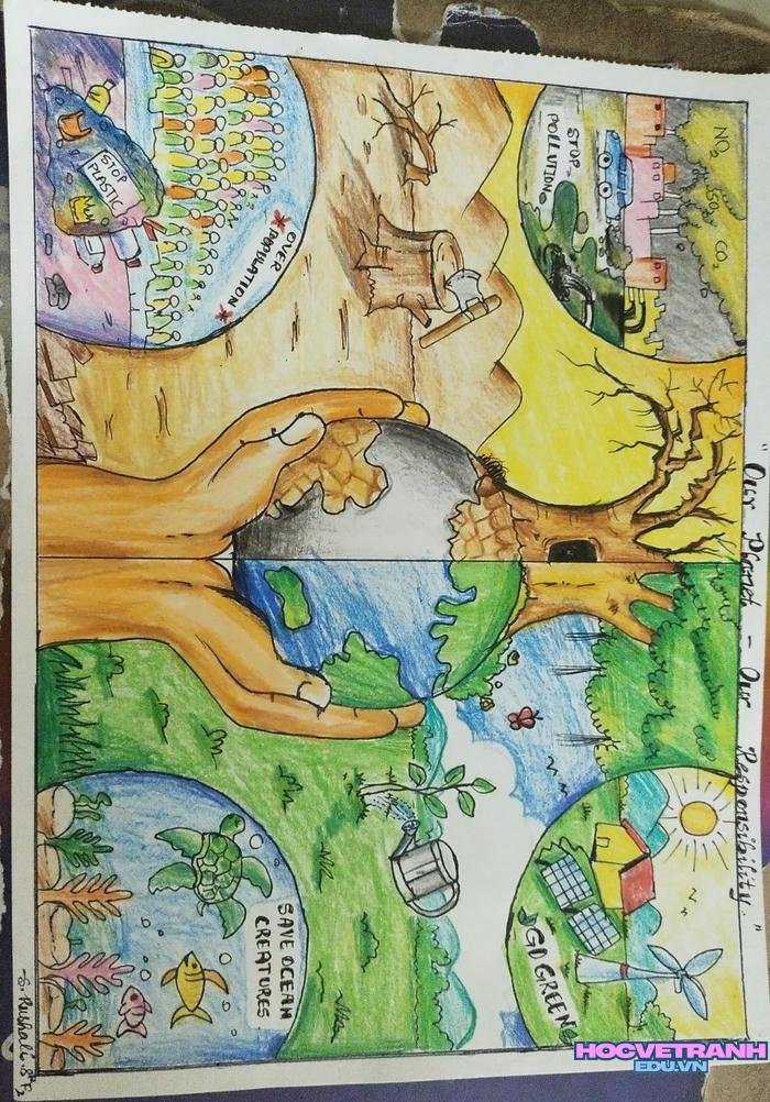 mẫu vẽ tranh bảo vệ môi trường đơn giản