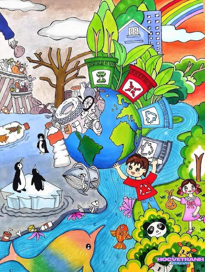 mẫu vẽ tranh bảo vệ trái đất ấn tượng