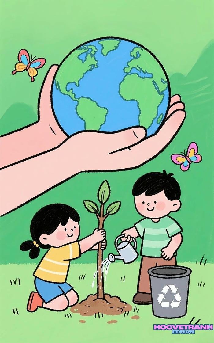 mẫu vẽ tranh bảo vệ trái đất đơn giản