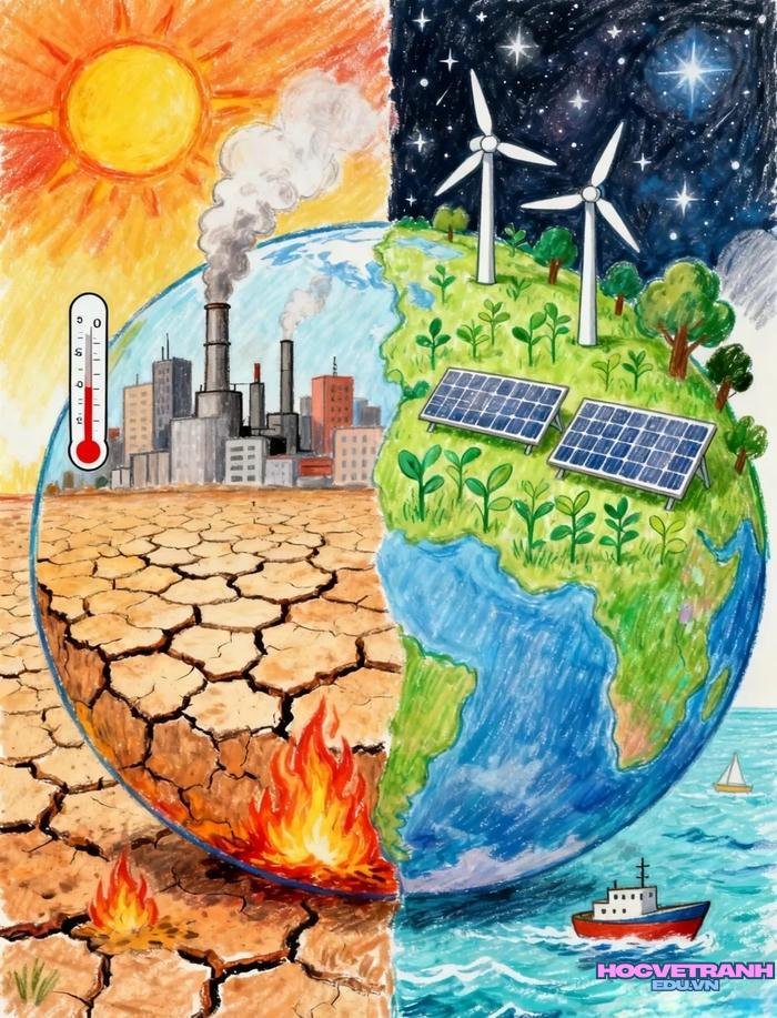 mẫu vẽ tranh bảo vệ trái đất nhân văn