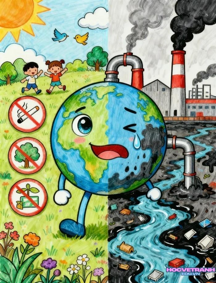 mẫu vẽ tranh bảo vệ trái đất truyền cảm hứng