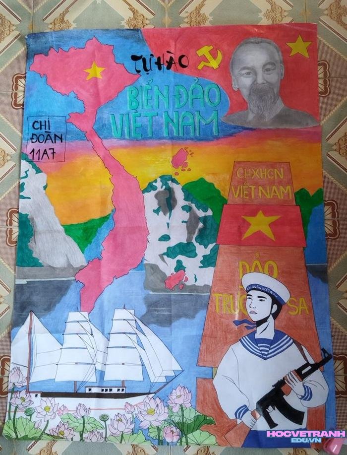 mẫu vẽ tranh biển đảo thiếu nhi