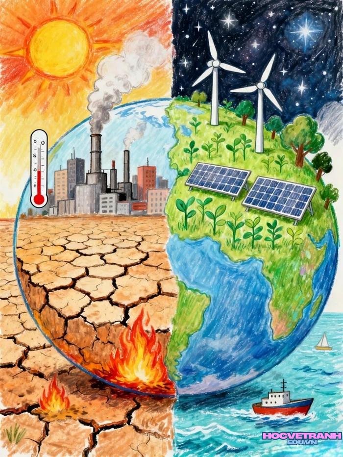 mẫu vẽ tranh biến đổi khí hậu sinh động