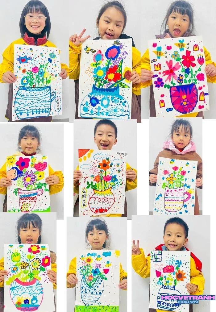 mẫu vẽ tranh bình hoa học sinh