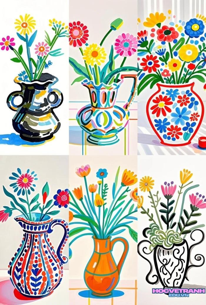 mẫu vẽ tranh bình hoa màu nước