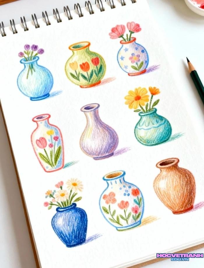 mẫu vẽ tranh bình hoa nhẹ nhàng