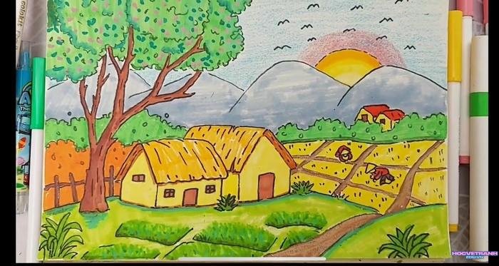 mẫu vẽ tranh cảnh đẹp quê hương học sinh